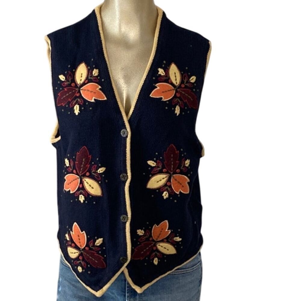Christopher & Banks Y2K 90s Sweater Vest Women Large Hand Embroidered